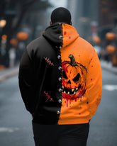 Big & Tall Men's Halloween Pumpkin Goggy Stitching Print Zipper Cardigan Hoodie